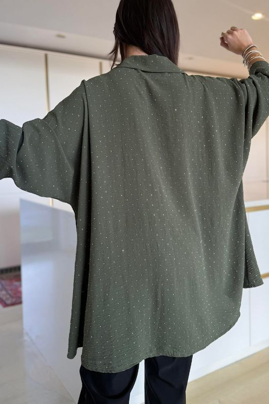 Stella Micro Stud Oversized Shirt Khaki